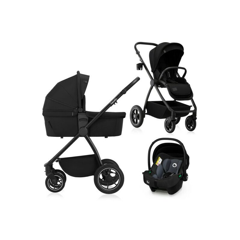 Carucior 3 in 1 Lionelo Meril cu landou de dimensiune XL reversibil cu scoica auto testata ADAC cu accesorii pana la 22 kg conform cu EN1888-1 EN1888-2 EN1466 negru