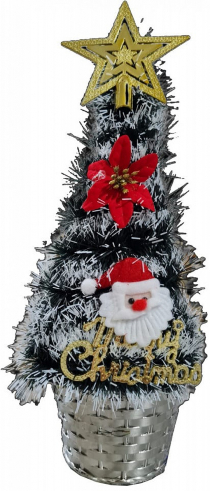 Brad artificial de Craciun Novokids Mini Christmas Tree Verde cu varfuri ninse pentru casa si birou Cu decoratiuni si suport incluse Inaltime 35 cm